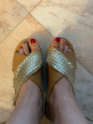 Sandali donna marrone e oro con zeppa n.40/41