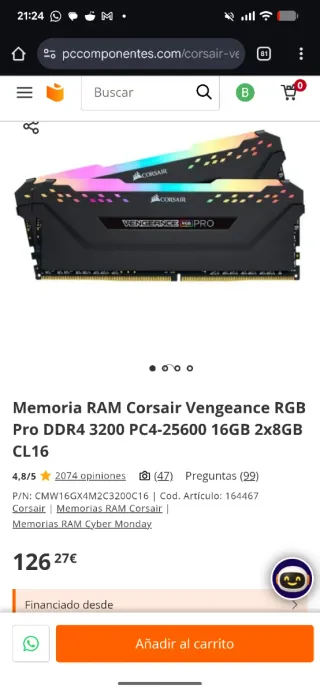 Corsair Vengeance RGB Pro 16GB (2x8GB) DDR4 3200MH
