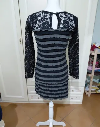 Abito anni 2000 pizzo e righe grigio/nero