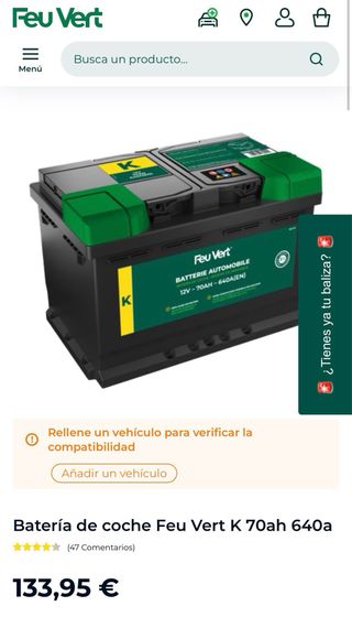 Batería NUEVA Feu Vert 12V 70Ah 640A