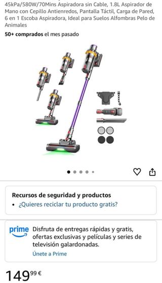 NUEVA Aspiradora sin Cable 45kPa 580W 70Min