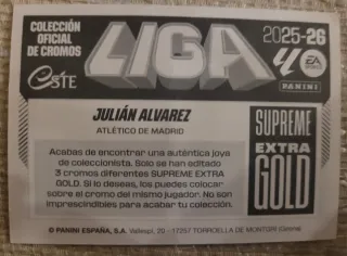 Cromo Julián Álvarez Extra Gold Supreme