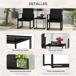 Conjunto Muebles Jardín Ratán Sintético Negro