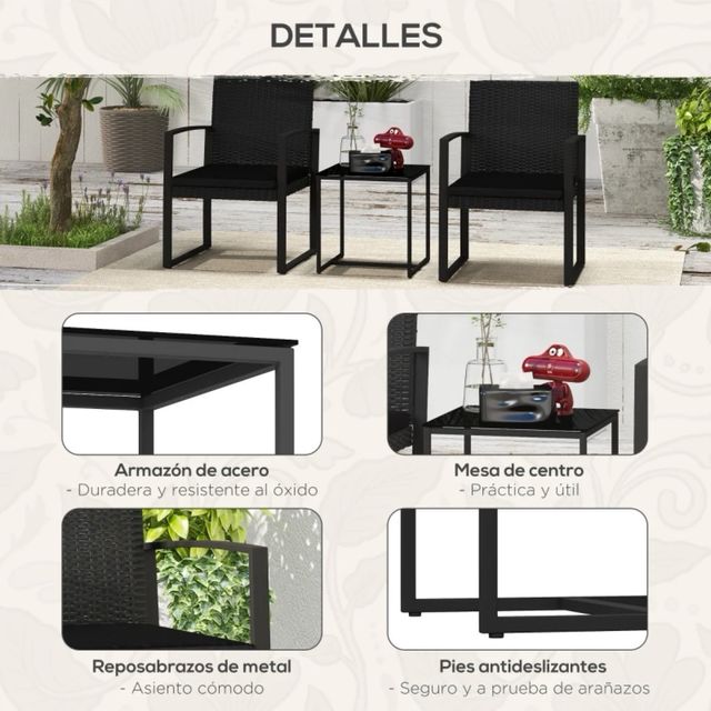 Conjunto Muebles Jardín Ratán Sintético Negro