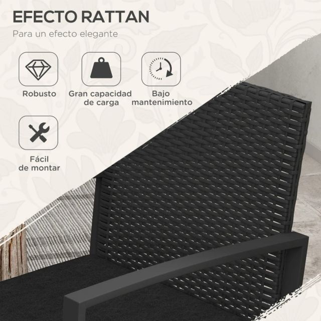 Conjunto Muebles Jardín Ratán Sintético Negro