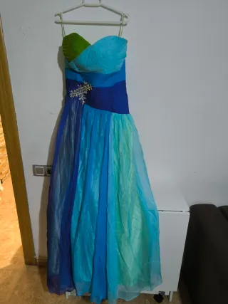 Vestido largo degradado azul y verde