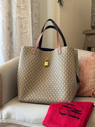 Bolso Carolina Herrera Beige y Rosa