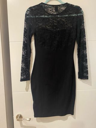 Vestido H&M Negro Encaje Manga Larga