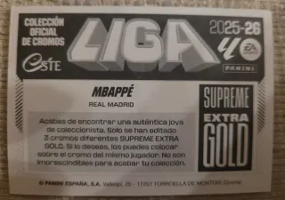 Cromo Mbappé Extra Gold Supreme La Liga Panini