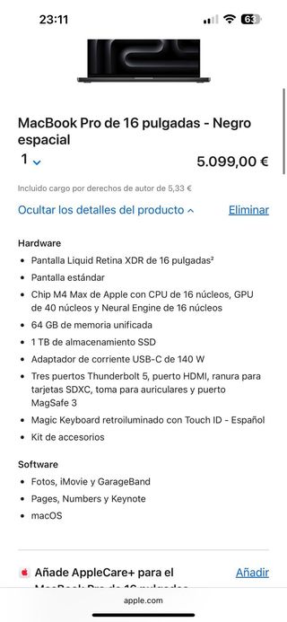 MacBook Pro 16.2” M4 MAX 64GB RAM Plata