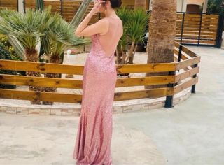 Vestido de fiesta lentejuelas oro rosa