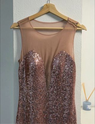 Vestido de fiesta lentejuelas oro rosa