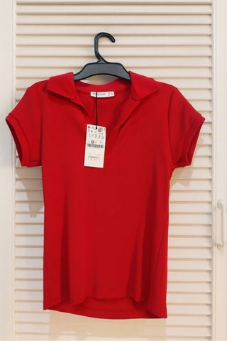 Top Polo Rojo Stradivarius Talla S Nuevo