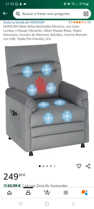 Poltrona Relax Elettrica HOMCOM Massaggio Grigia