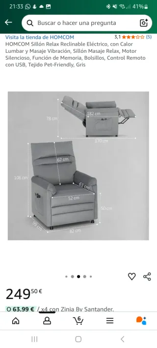 Poltrona Relax Elettrica HOMCOM Massaggio Grigia