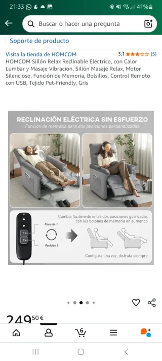 Poltrona Relax Elettrica HOMCOM Massaggio Grigia