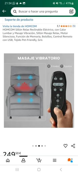 Poltrona Relax Elettrica HOMCOM Massaggio Grigia