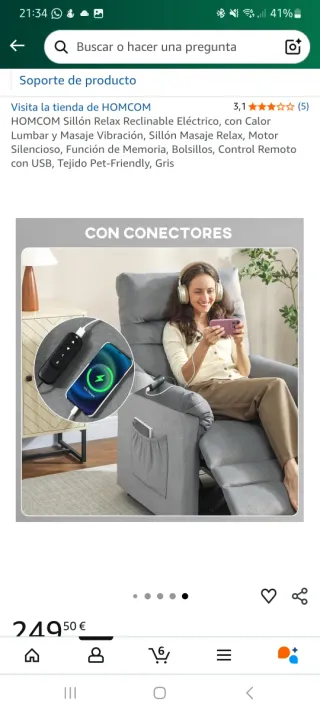 Poltrona Relax Elettrica HOMCOM Massaggio Grigia