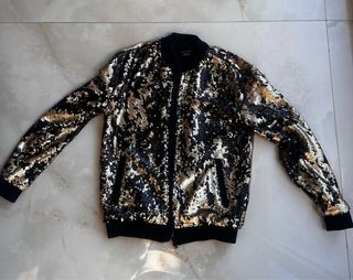 Chaqueta Bomber Zara Negra/Dorada Lentejuelas