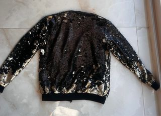 Chaqueta Bomber Zara Negra/Dorada Lentejuelas