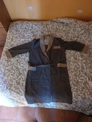 Bata hombre cuadros beige y azul de algodón 100x10