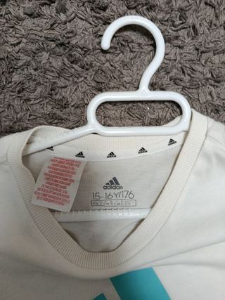 Camiseta Adidas Blanca Logo Turquesa Talla 16