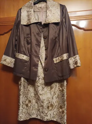 Vestido mujer fiesta marrón y dorado