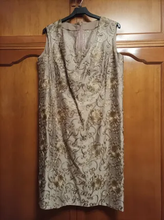 Vestido mujer fiesta marrón y dorado