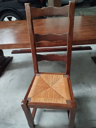 Mesa de roble macizo y sillas para txoko