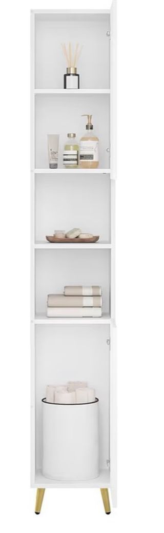 Mueble alto blanco y dorado