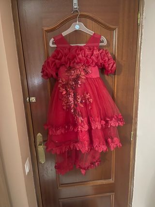 Vestido fiesta niña 5-6 años rojo