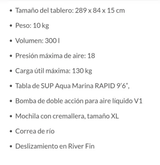 Tabla Paddle Surf Aqua Marina Rapid 9'6