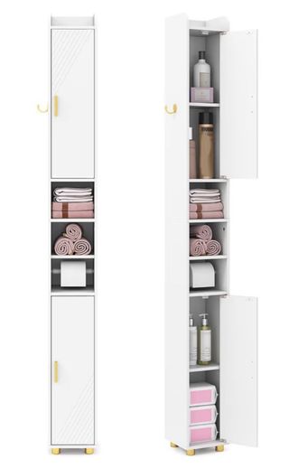 Mueble Alto Estrecho Blanco y Dorado