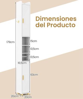 Mueble Alto Estrecho Blanco y Dorado