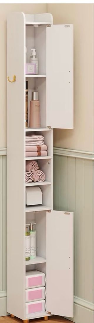 Mueble Alto Estrecho Blanco y Dorado