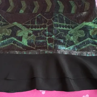 Elegante vestido fiesta lentejuelas verde negro