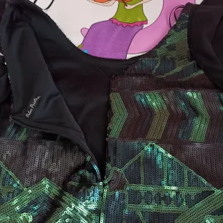 Elegante vestido fiesta lentejuelas verde negro