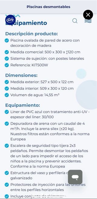 Piscina Gre 500x300x120 cm