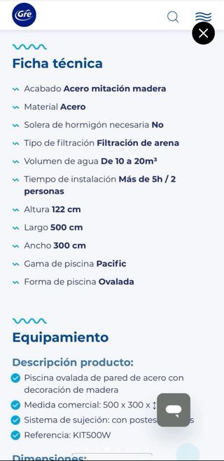 Piscina Gre 500x300x120 cm