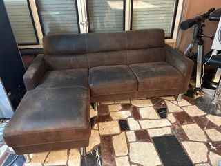 Sofá Chaise Longue Piel Marrón