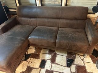 Sofá Chaise Longue Piel Marrón