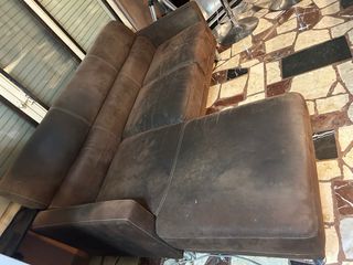 Sofá Chaise Longue Piel Marrón