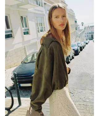 Chaqueta bomber efecto ante verde M