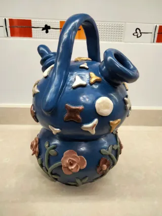 Botijo azul decorado estrellas y flores