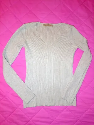 Pullover donna scollo a V grigio