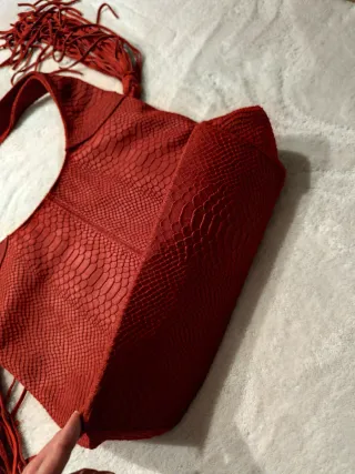 Bolso Piel Rojo Serpiente Flecos Made in Italy