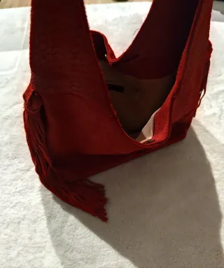 Bolso Piel Rojo Serpiente Flecos Made in Italy