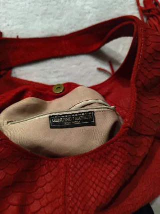 Bolso Piel Rojo Serpiente Flecos Made in Italy