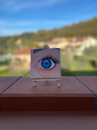 Quadro “Occhio blu” acrilico con cavalletto