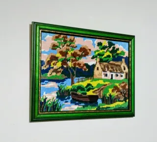 Quadro arazzo paesaggio ricamato con cornice